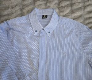 Versace Men's Shirt in Light Blue and White Stripes